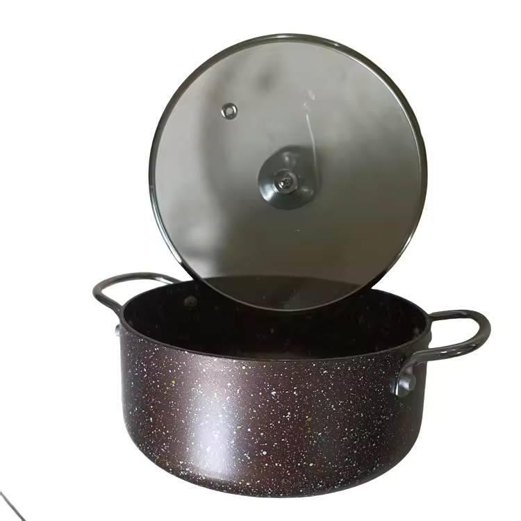 Op maat gemaakte granieten aluminium kookpot met hoge bouillon en deksel