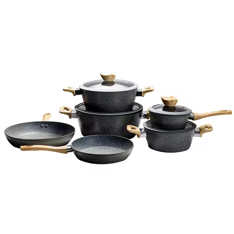 Multifunctioneel op maat gemaakt logo aluminium non-stick voorraad hete pot sauspan koekenpan set