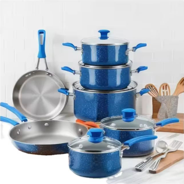 Concurrerende prijs pannenset met grillpan 13-delige pannenset met dubbel granieten gecoate pannenset