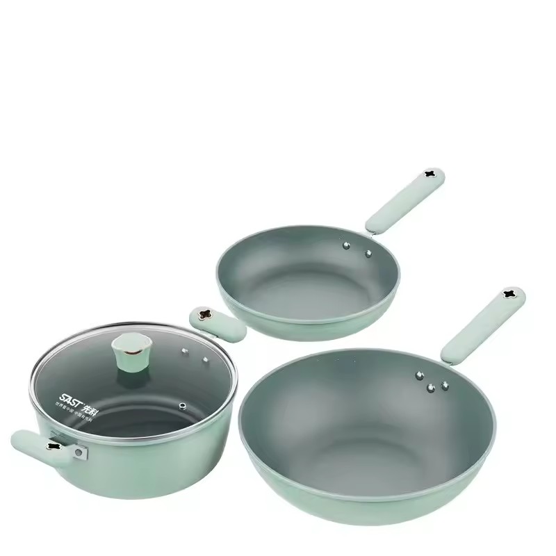 Driedelige set pannenset Huishoudelijk elektromagnetisch fornuis Gasfornuis Universeel Stoven Koken Frituren Non-stick Pot Cadeau