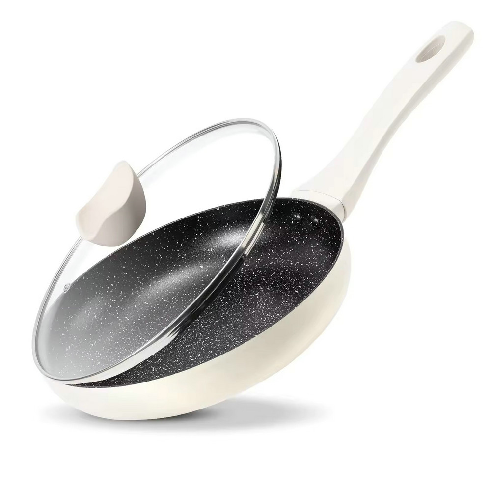 Lichtgewicht koekenpan van granietsteen met anti-aanbaklaag voor koken met glazen deksel